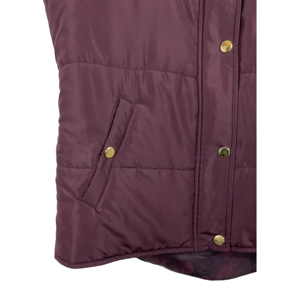Style & Co Womens Size Medium Burgundy Puffer Vest w/Gold Zipper & Snaps - Picture 6 of 10
